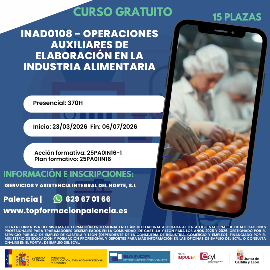 INAD0108 OPERACIONES AUXILIARES DE ELABORACIÓN EN LA INDUSTRIA ALIMENTARIA