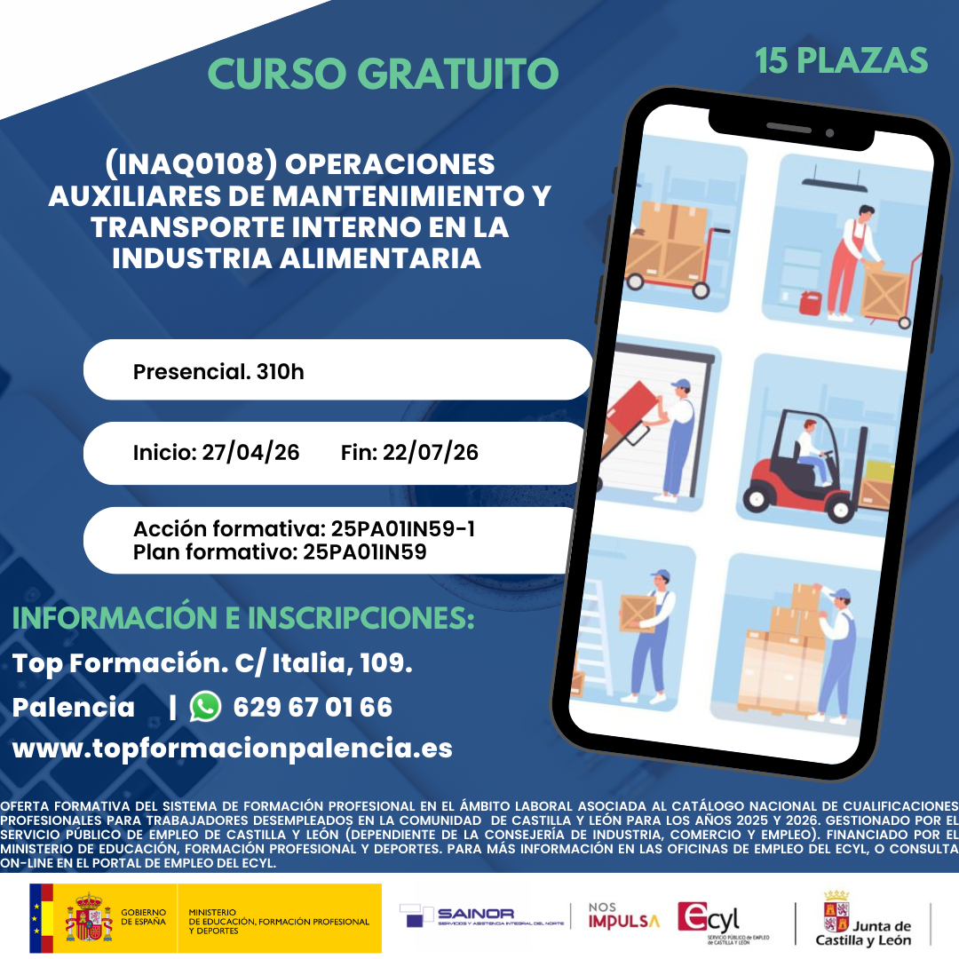 INAQ0108 OPERACIONES AUXILIARES DE MANTENIMIENTO Y TRANSPORTE INTERNO EN LA INDUSTRIA ALIMENTARIA