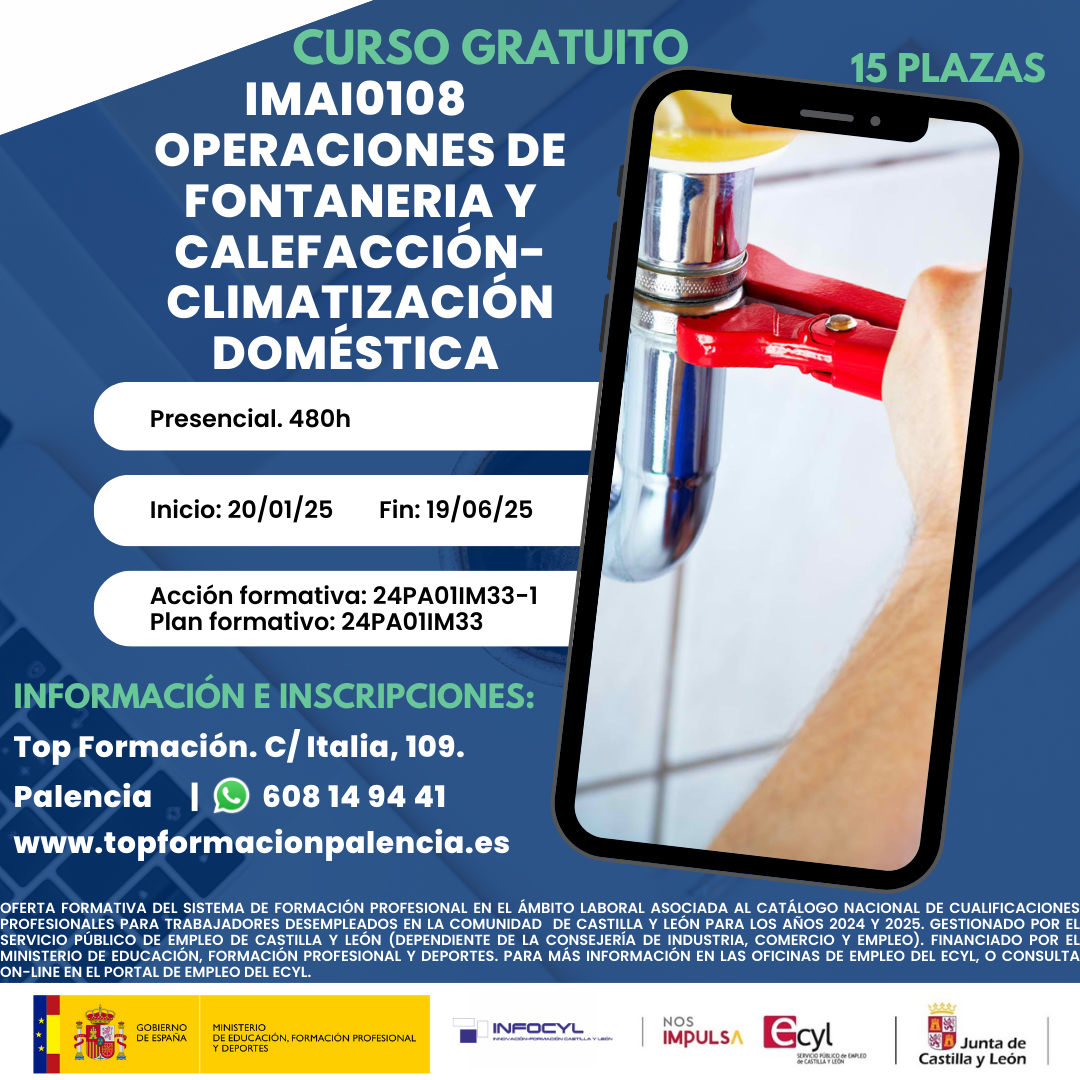 Operaciones de fontanería y  calefacción-climatización doméstica